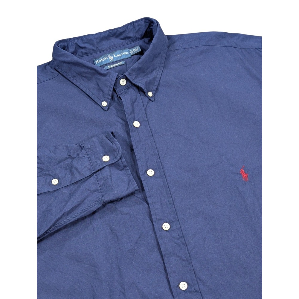 Ralph Lauren Button Down Shirt Mens 2XLT Tall Navy Blue Classic Fit Cotton Pony